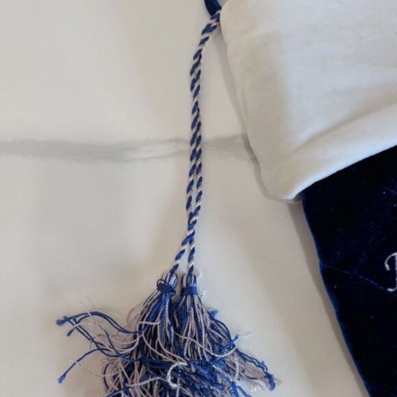 Chanukah Hanukkah Stocking Tassels Velour Fabric Dreidel Blue 16" - Picture 3 of 4